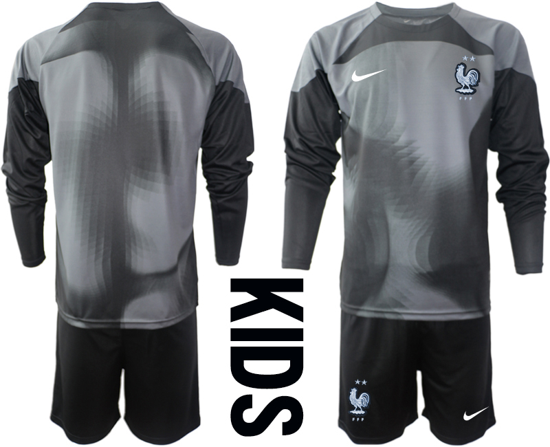 Youth 2022 World Cup National Team France black goalkeeper long sleeve blank Soccer Jersey->customized nhl jersey->Custom Jersey